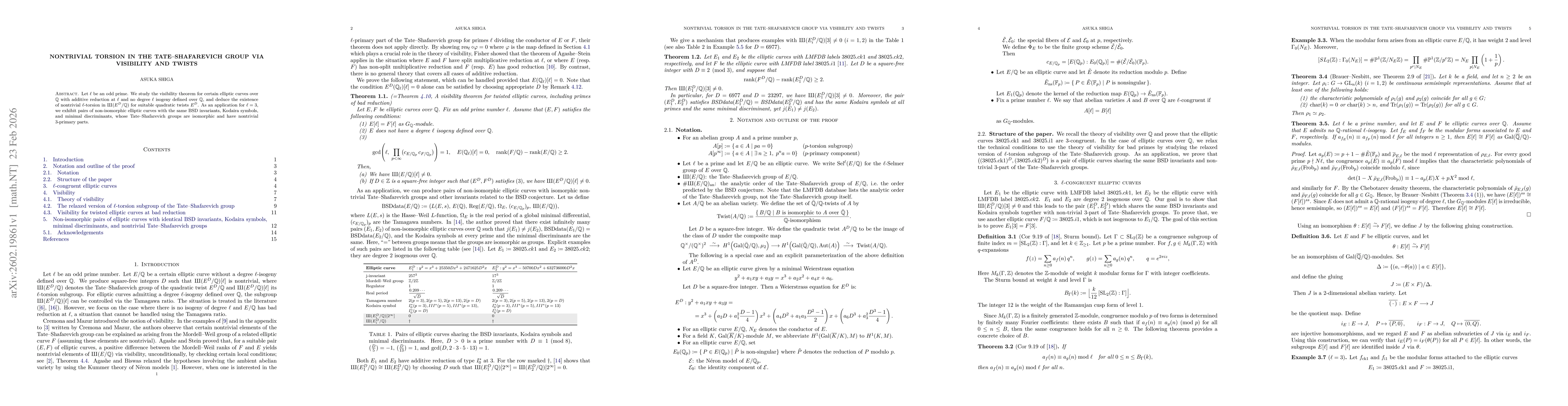 Thumbnail for Nontrivial torsion in the Tate--Shafarevich group via visibility and twists