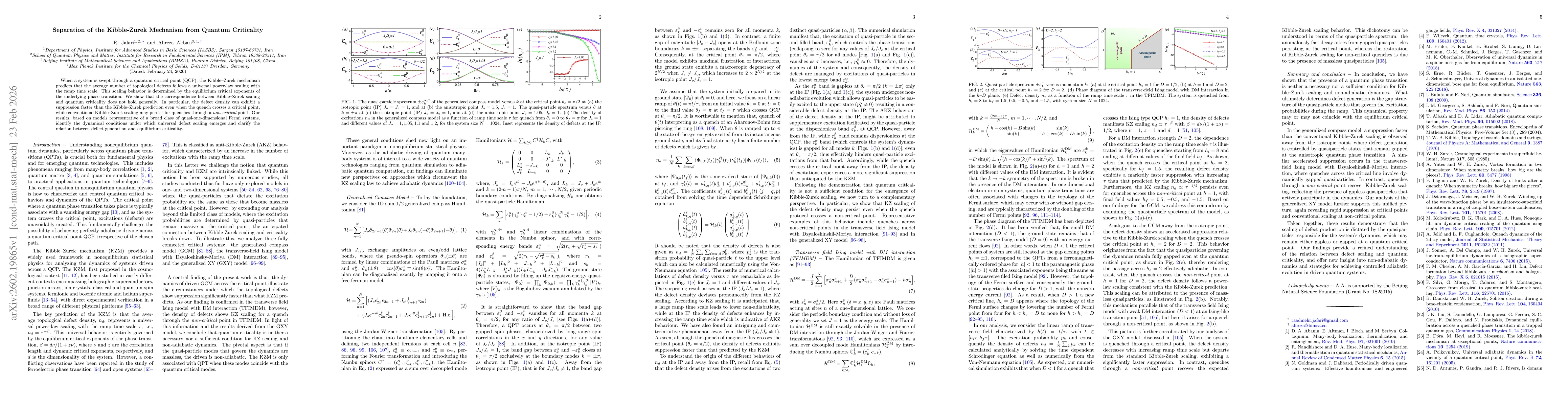 Thumbnail for Separation of the Kibble-Zurek Mechanism from Quantum Criticality