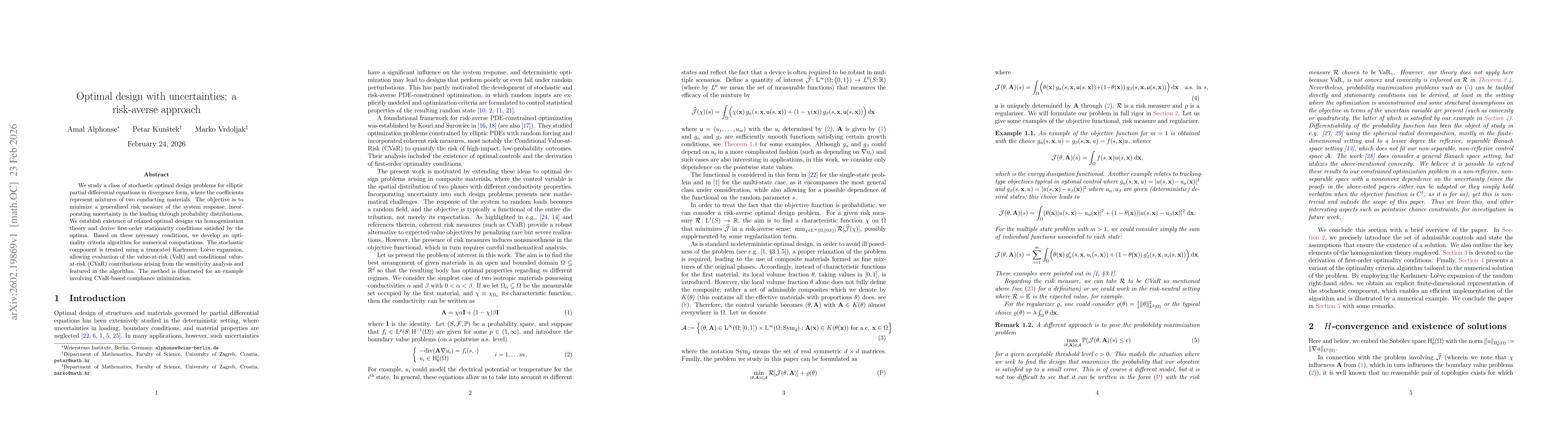 Thumbnail for Optimal design with uncertainties: a risk-averse approach