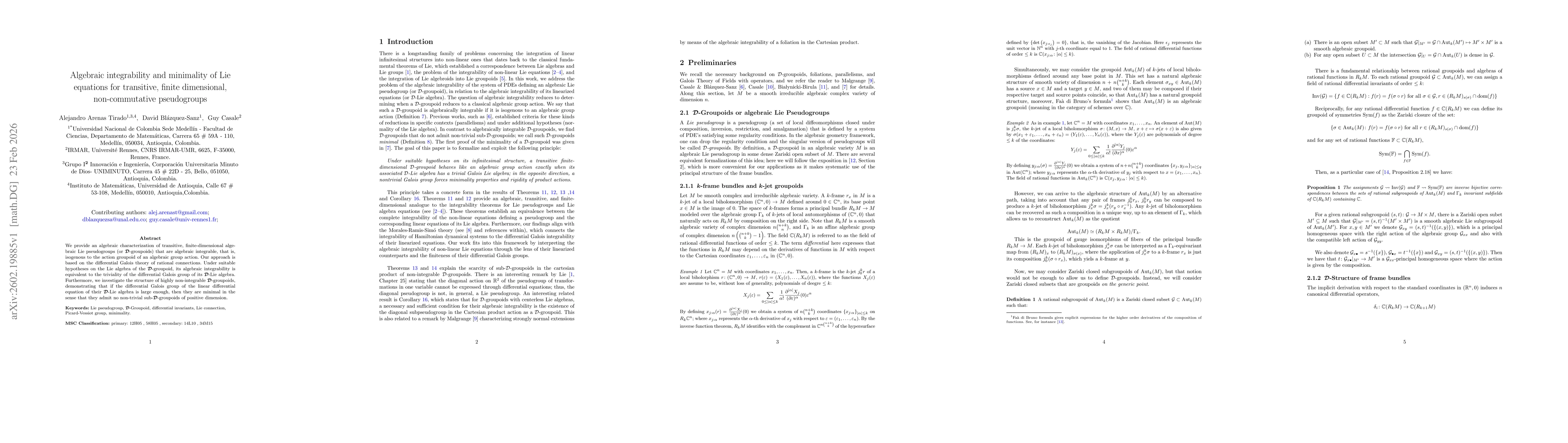 Thumbnail for Algebraic integrability and minimality of Lie equations for transitive, finite dimensional, non-commutative pseudogroups
