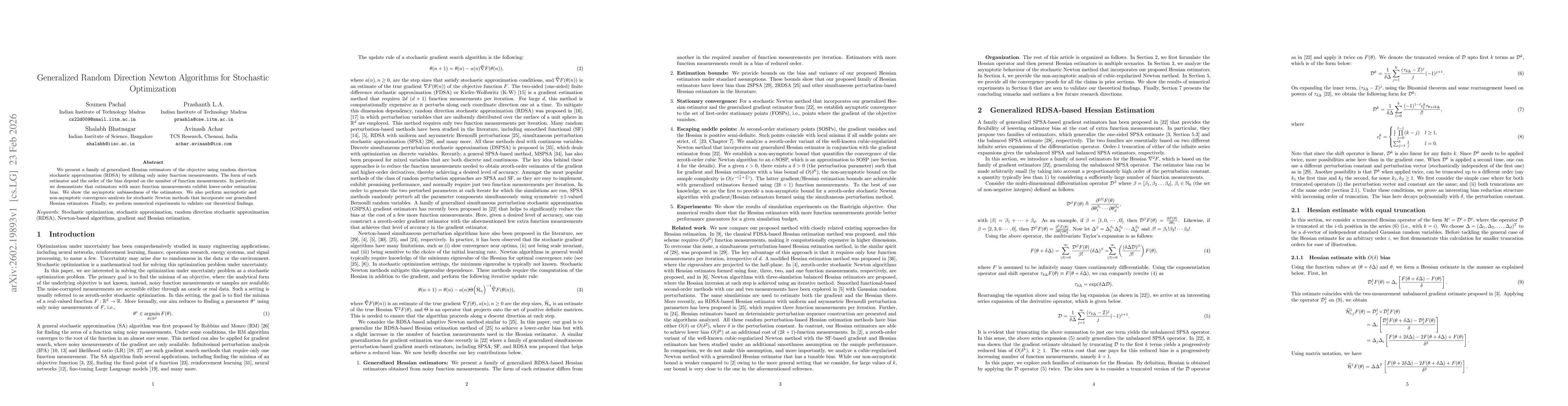 Thumbnail for Generalized Random Direction Newton Algorithms for Stochastic Optimization