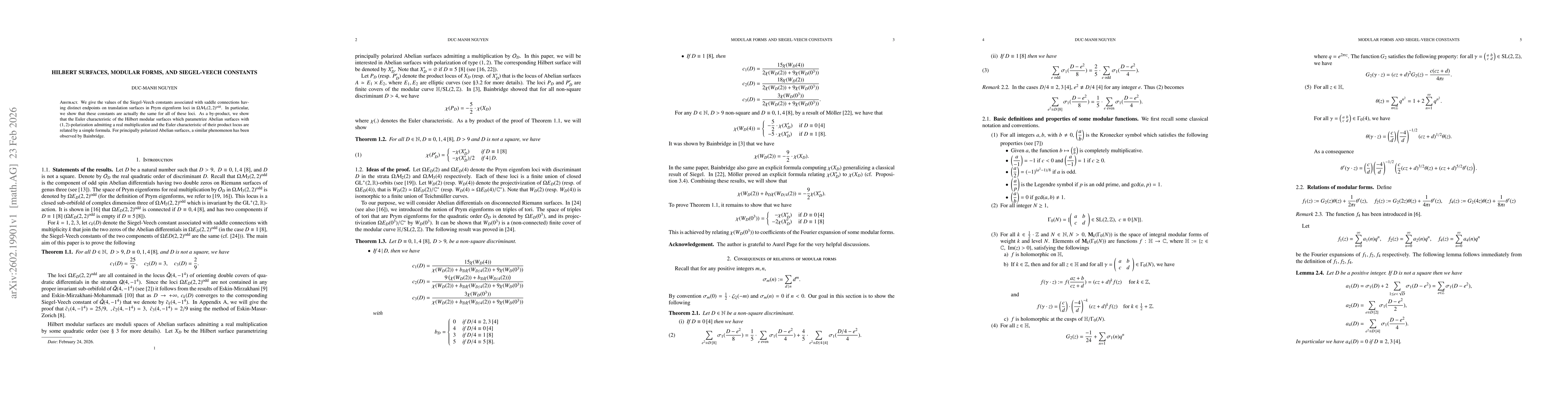 Thumbnail for Hilbert surfaces, modular forms, and Siegel-Veech constants