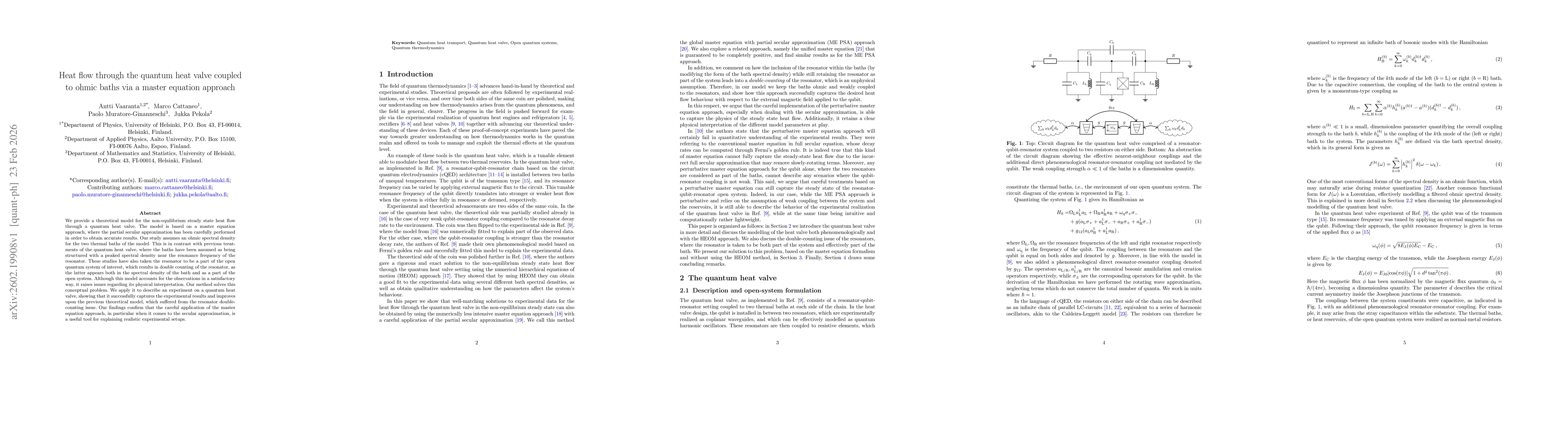 Thumbnail for Heat flow through the quantum heat valve coupled to ohmic baths via a master equation approach
