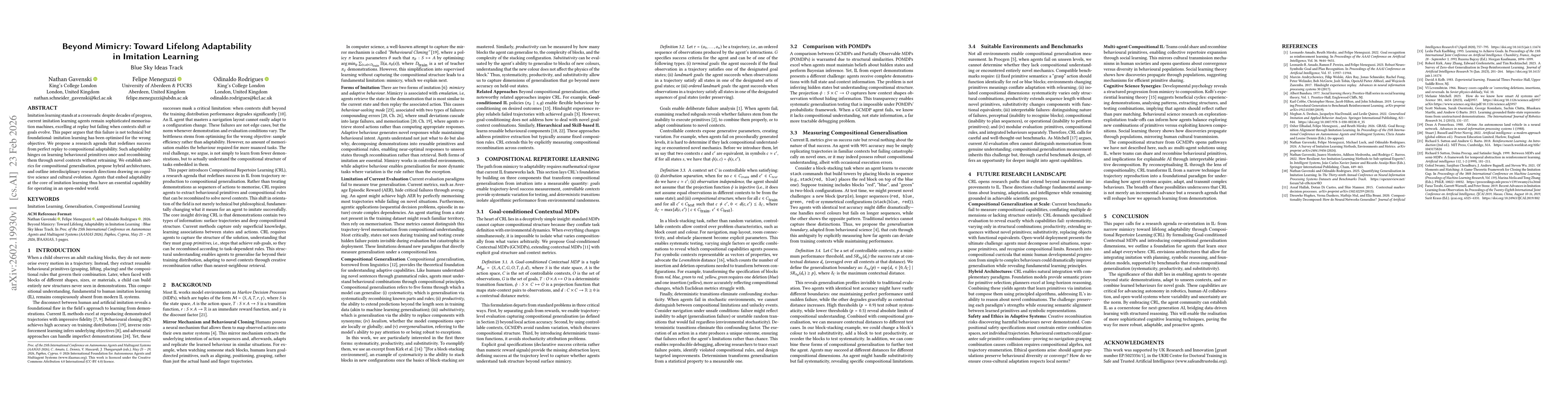 Thumbnail for Beyond Mimicry: Toward Lifelong Adaptability in Imitation Learning