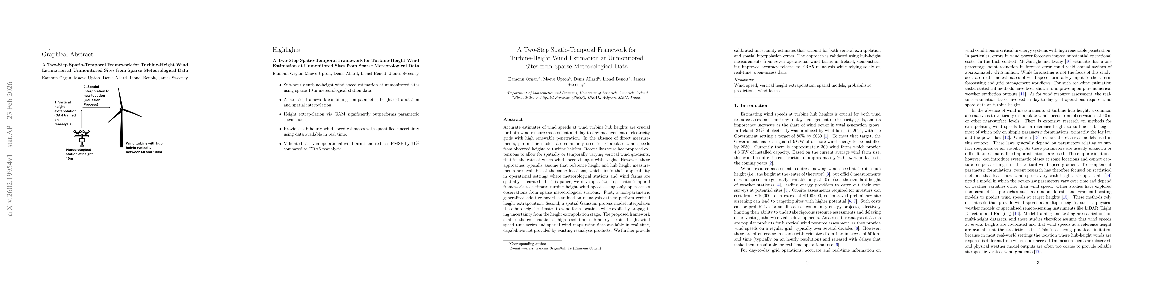 Thumbnail for A Two-Step Spatio-Temporal Framework for Turbine-Height Wind Estimation at Unmonitored Sites from Sparse Meteorological Data