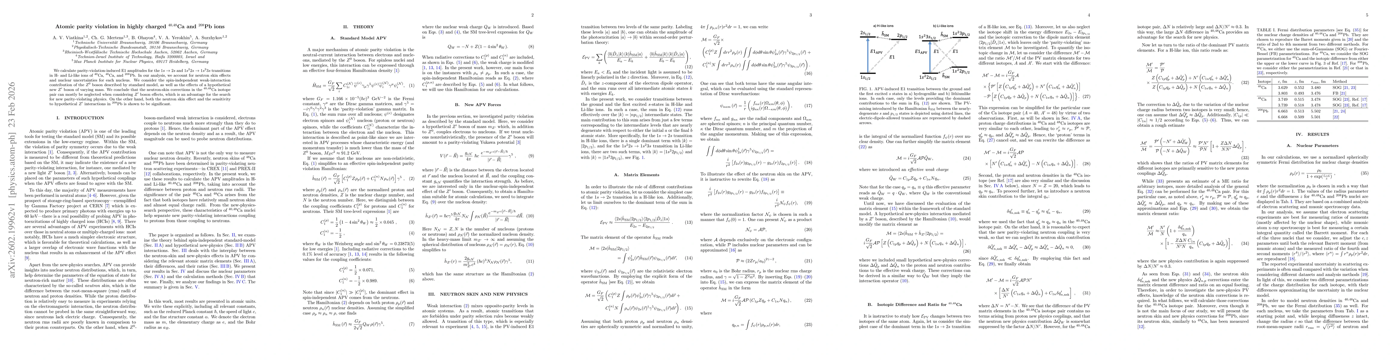 Thumbnail for Atomic parity violation in highly charged $^{40,48}$Ca and $^{208}$Pb ions