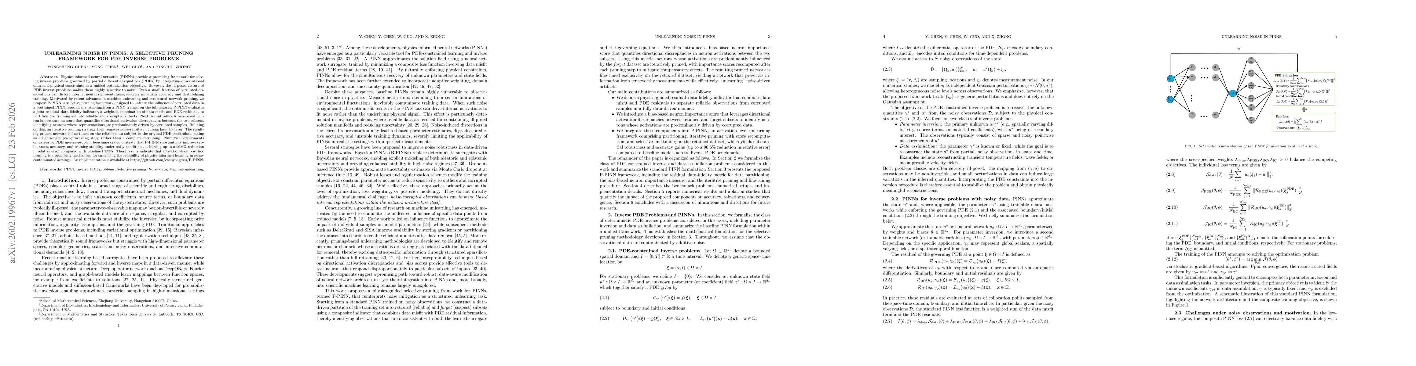 Thumbnail for Unlearning Noise in PINNs: A Selective Pruning Framework for PDE Inverse Problems