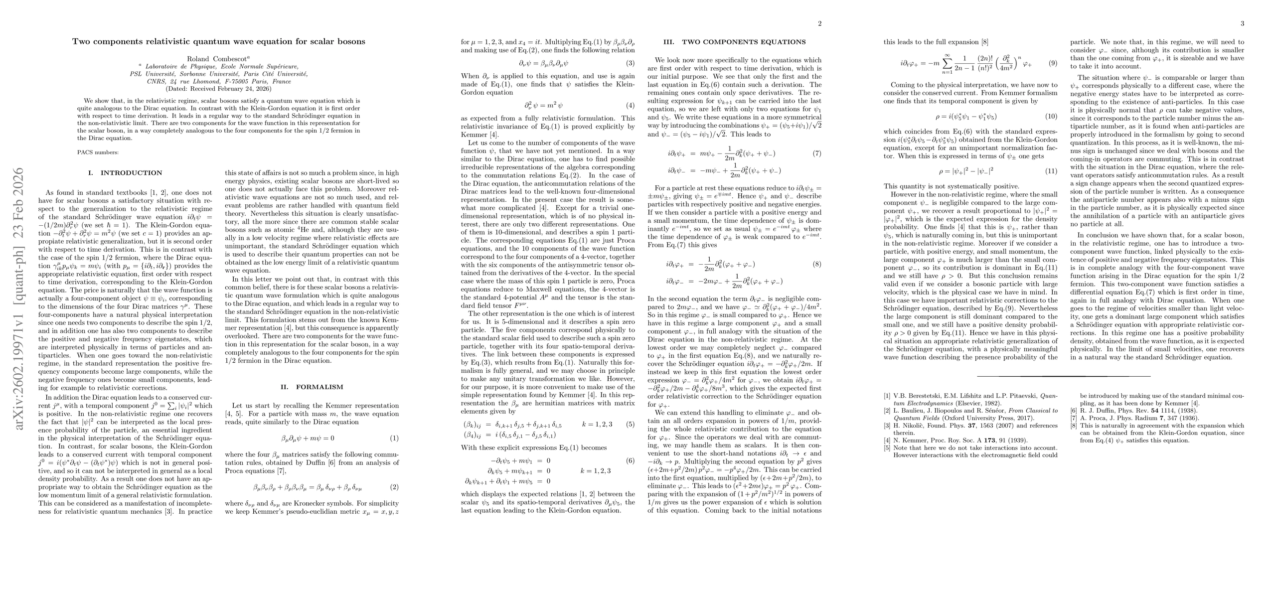 Thumbnail for Two components relativistic quantum wave equation for scalar bosons