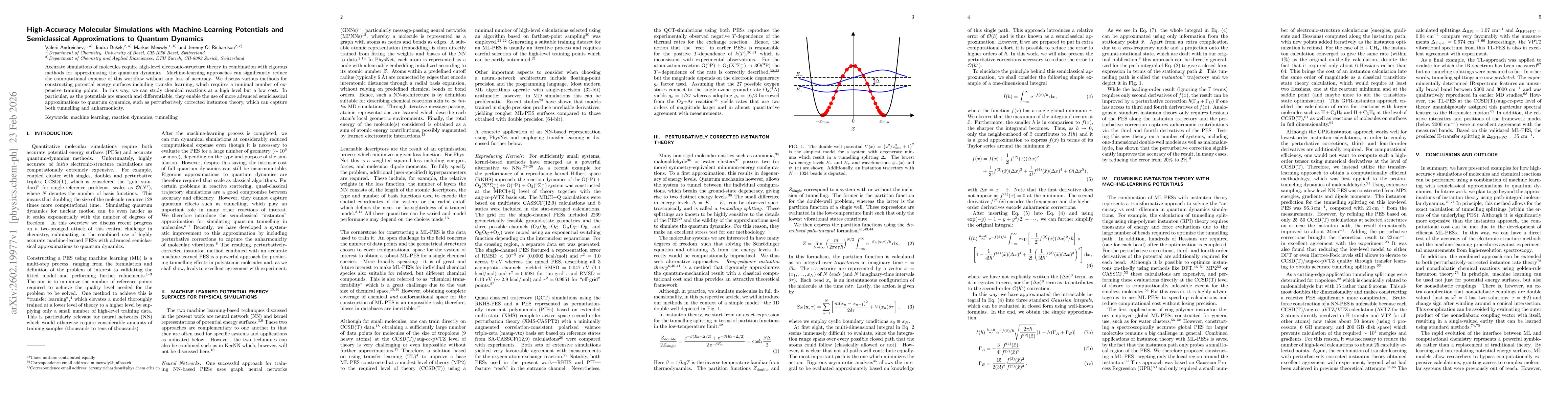 Thumbnail for High-Accuracy Molecular Simulations with Machine-Learning Potentials and Semiclassical Approximations to Quantum Dynamics