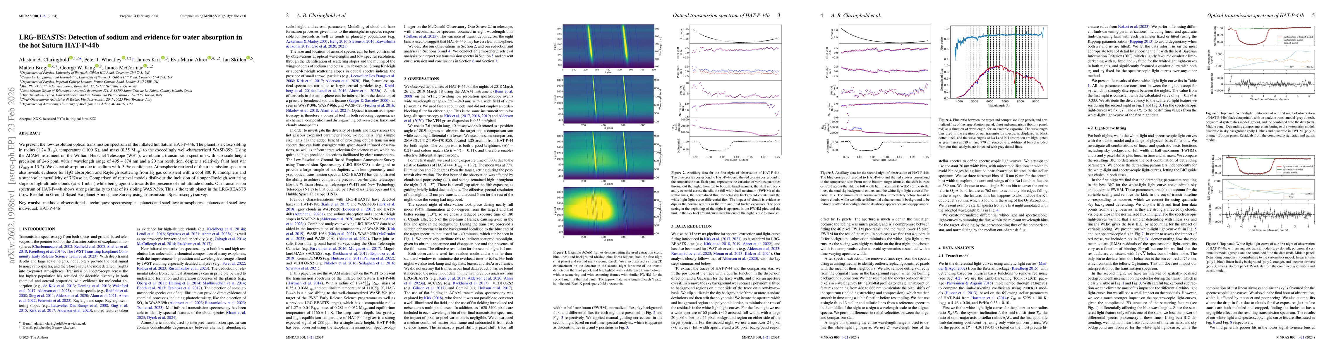 Thumbnail for LRG-BEASTS: Detection of sodium and evidence for water absorption in the hot Saturn HAT-P-44b