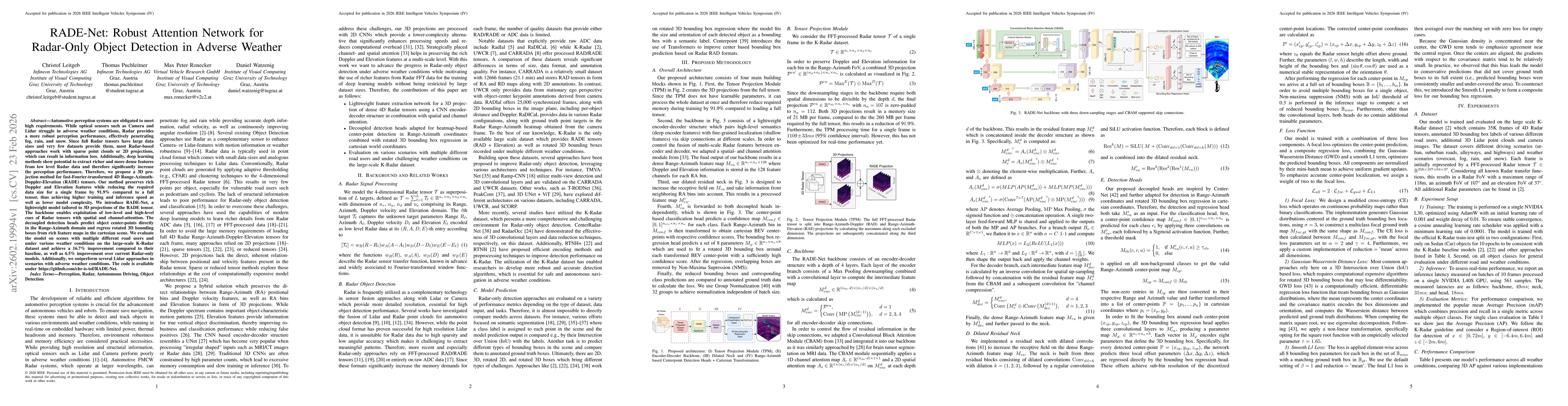 Thumbnail for RADE-Net: Robust Attention Network for Radar-Only Object Detection in Adverse Weather