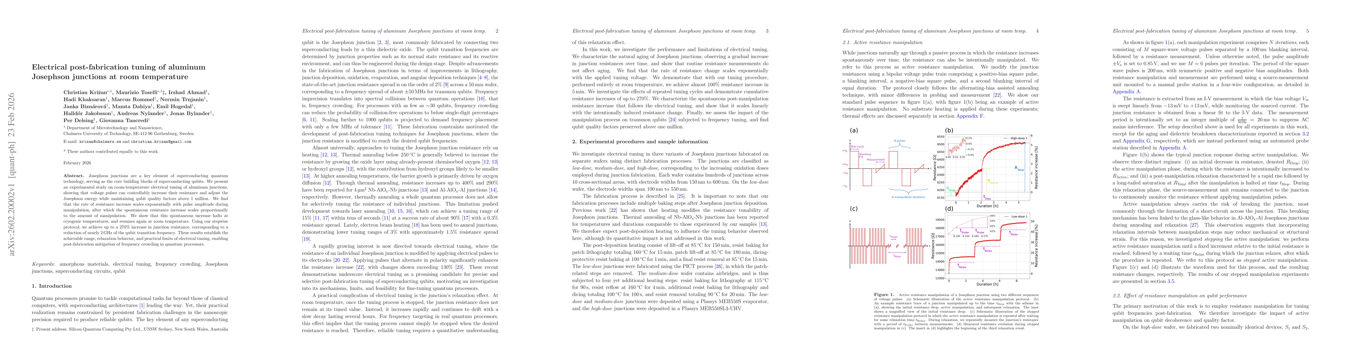 Thumbnail for Electrical post-fabrication tuning of aluminum Josephson junctions at room temperature