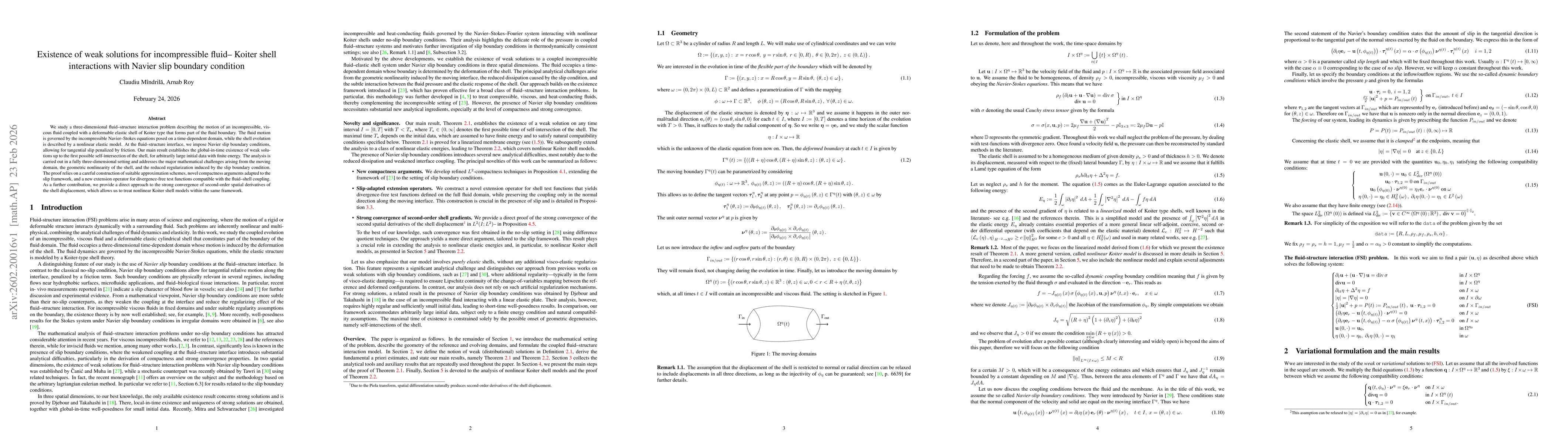 Thumbnail for Existence of weak solutions for incompressible fluid-Koiter shell interactions with Navier slip boundary condition