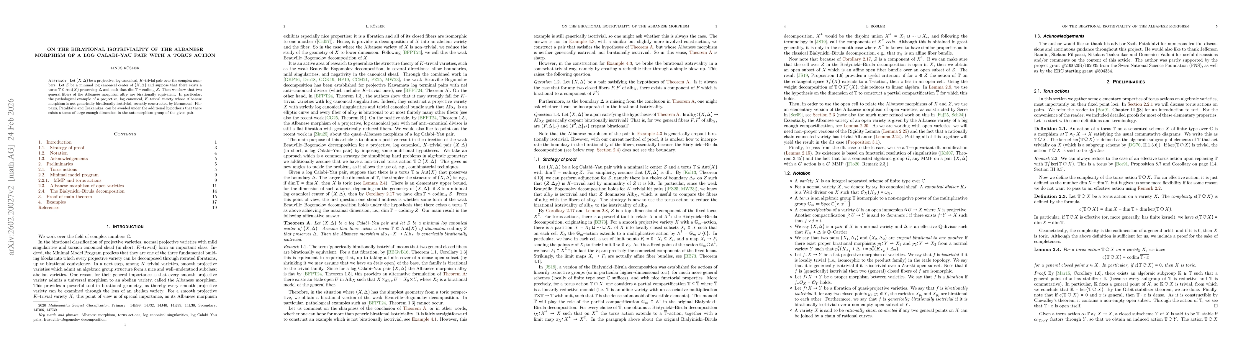Thumbnail for On the birational isotriviality of the Albanese morphism of a log Calabi-Yau pair with a torus action