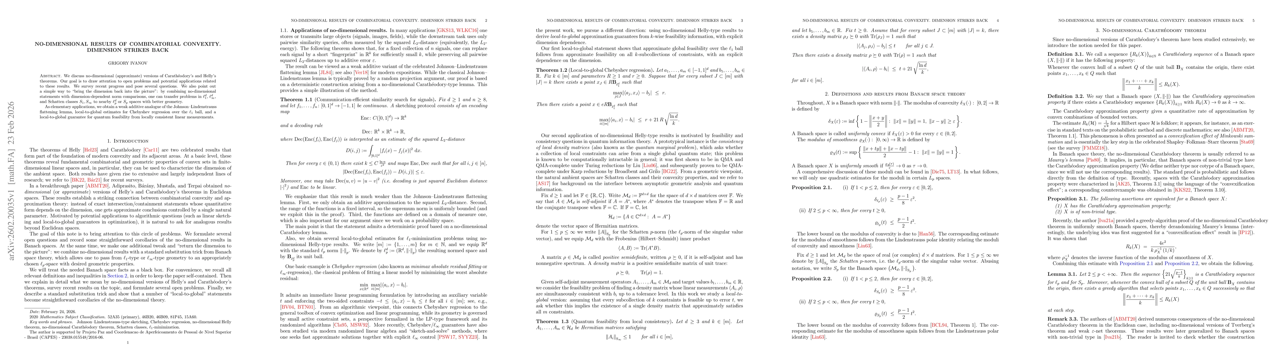 Thumbnail for No-dimensional results of combinatorial convexity. Dimension strikes back
