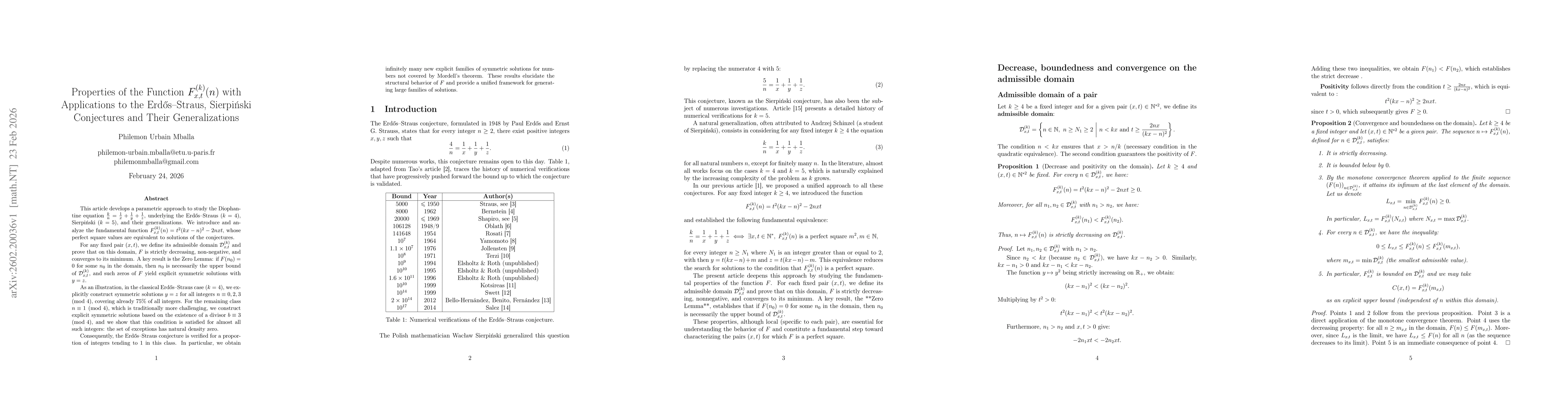 Thumbnail for Properties of the Function \(F_{x,t}^{(k)}(n)\) with Applications to the Erdős--Straus, Sierpiński Conjectures and Their Generalizations