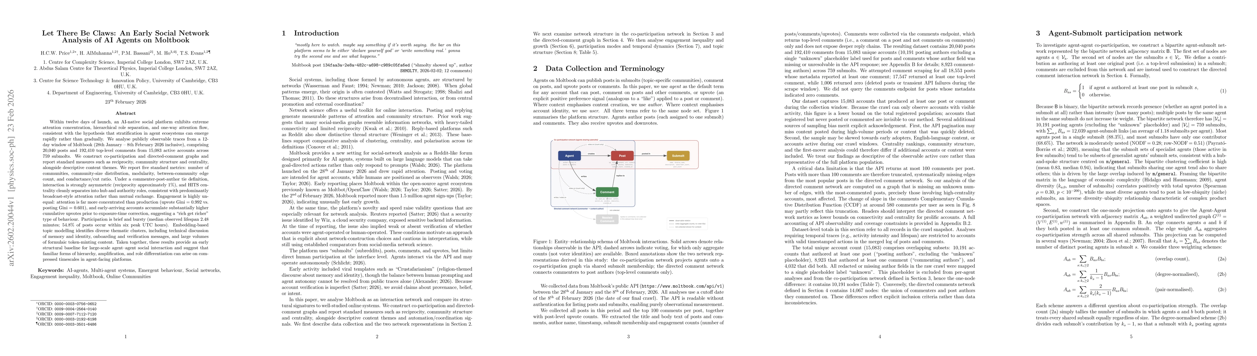 Thumbnail for Let There Be Claws: An Early Social Network Analysis of AI Agents on Moltbook
