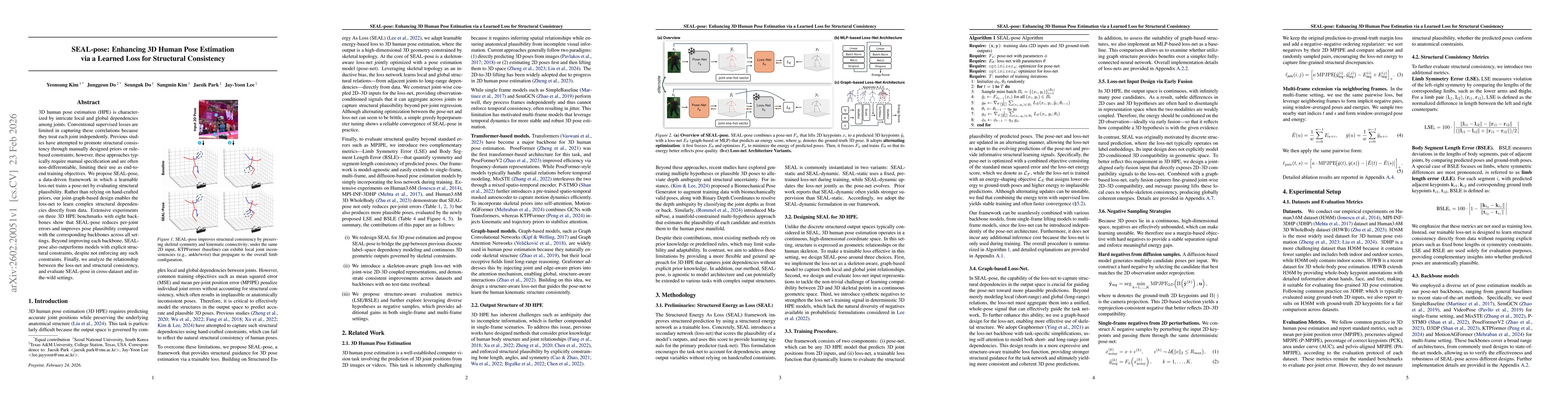 Thumbnail for SEAL-pose: Enhancing 3D Human Pose Estimation via a Learned Loss for Structural Consistency