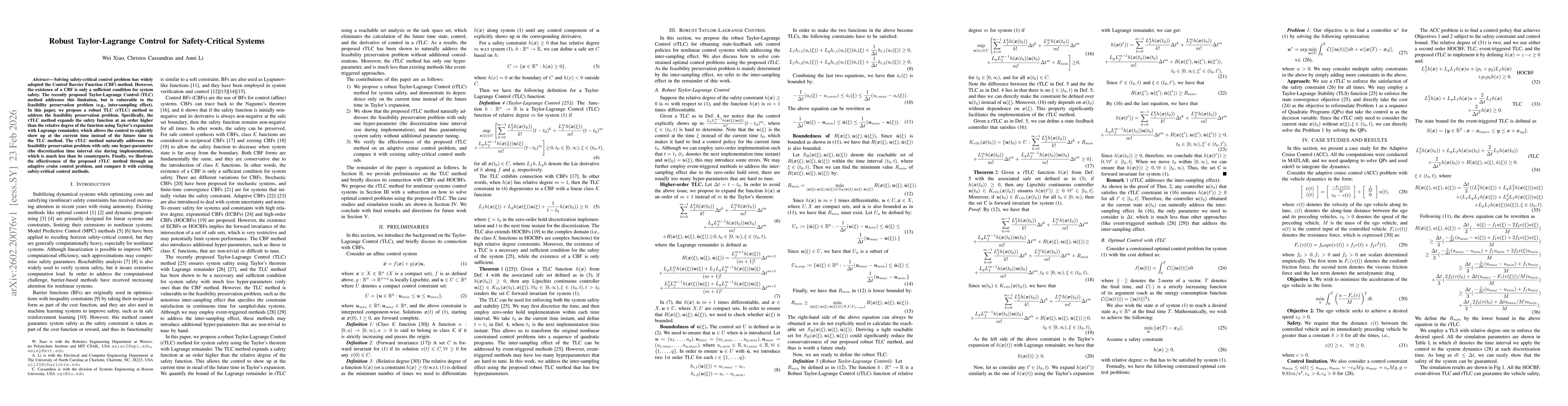 Thumbnail for Robust Taylor-Lagrange Control for Safety-Critical Systems