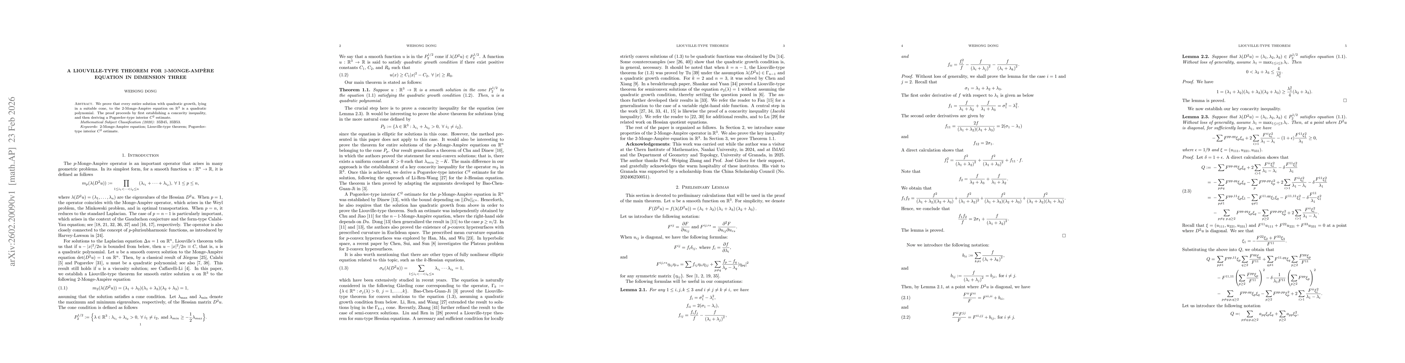 Thumbnail for A Liouville-type theorem for $2$-Monge-Ampère equation in dimension three