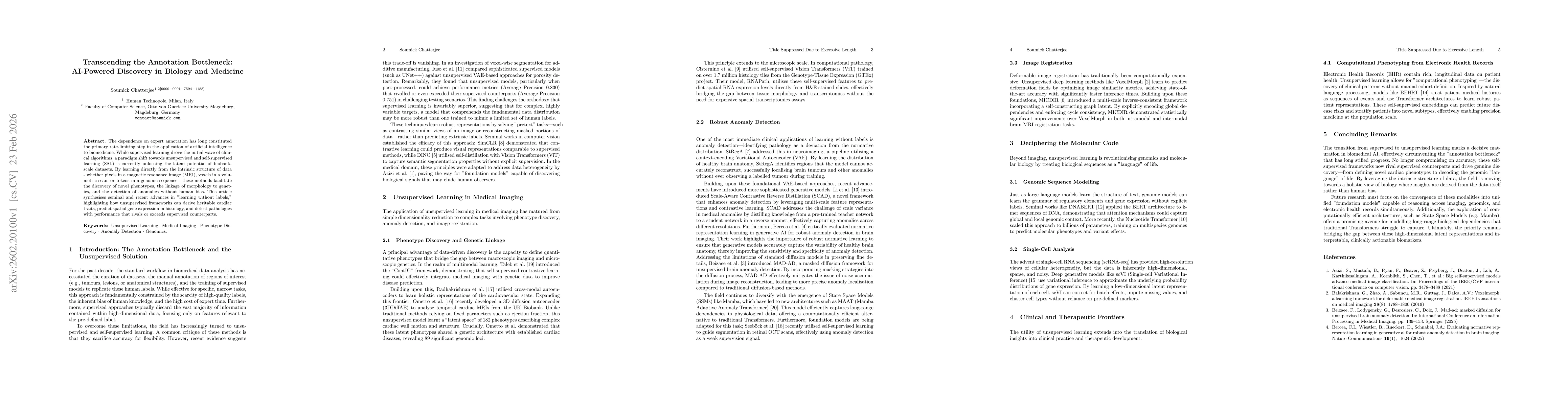 Thumbnail for Transcending the Annotation Bottleneck: AI-Powered Discovery in Biology and Medicine