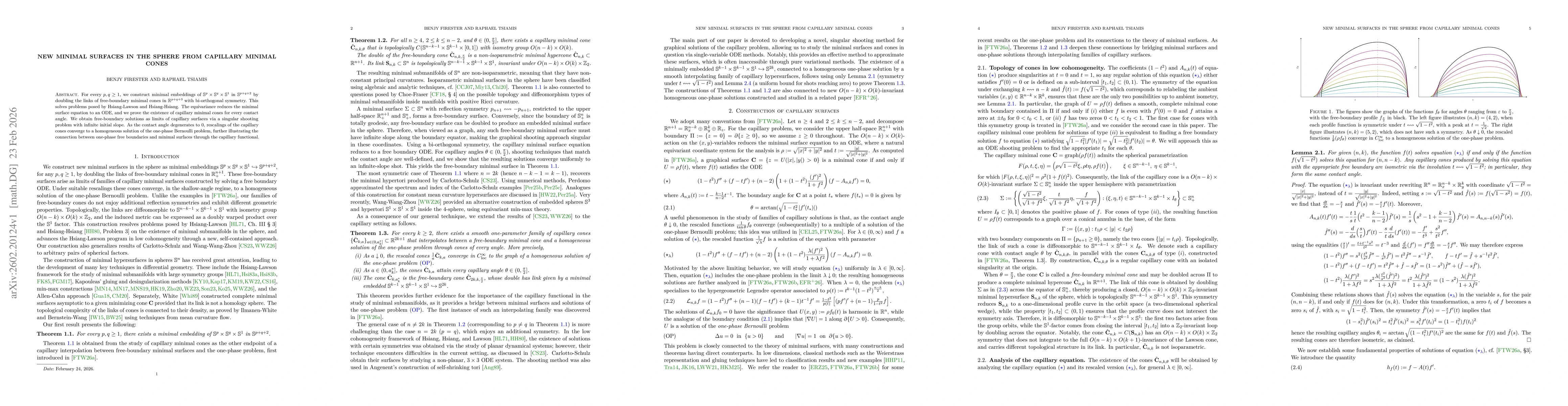 Thumbnail for New minimal surfaces in the sphere from capillary minimal cones
