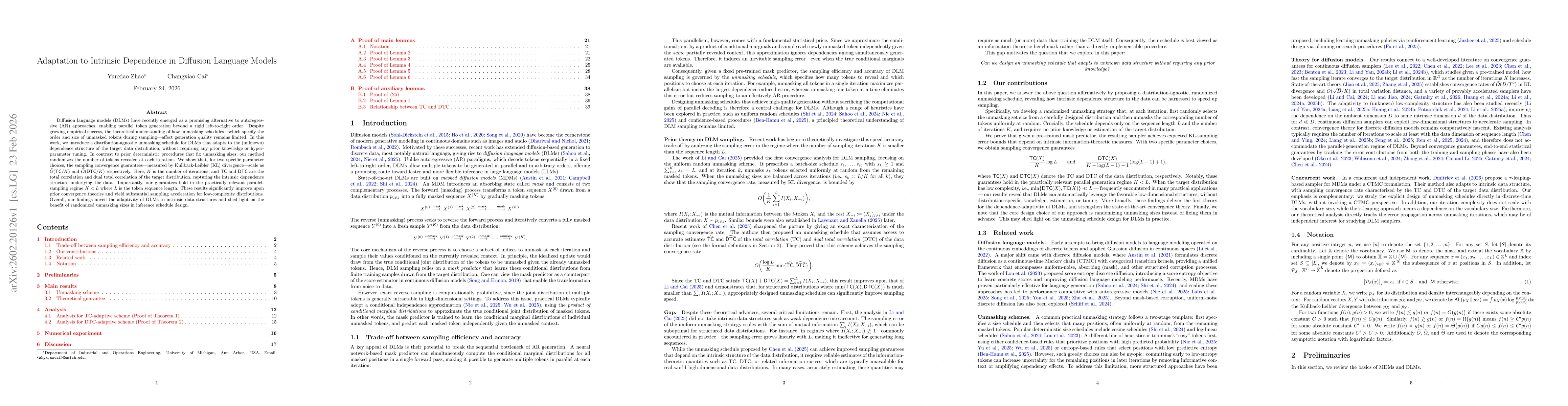 Thumbnail for Adaptation to Intrinsic Dependence in Diffusion Language Models