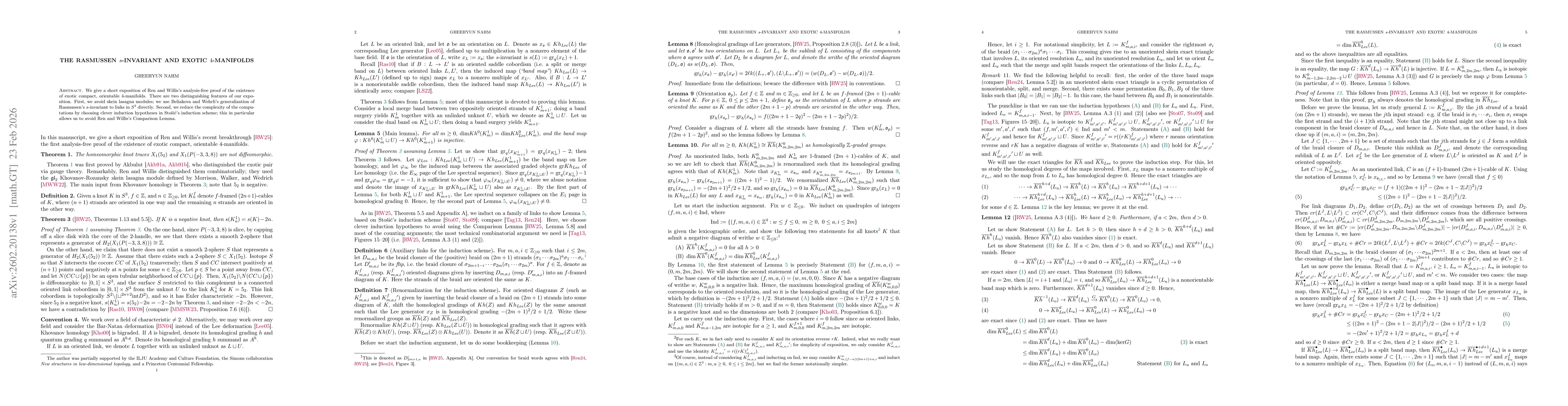 Thumbnail for The Rasmussen s-invariant and exotic 4-manifolds
