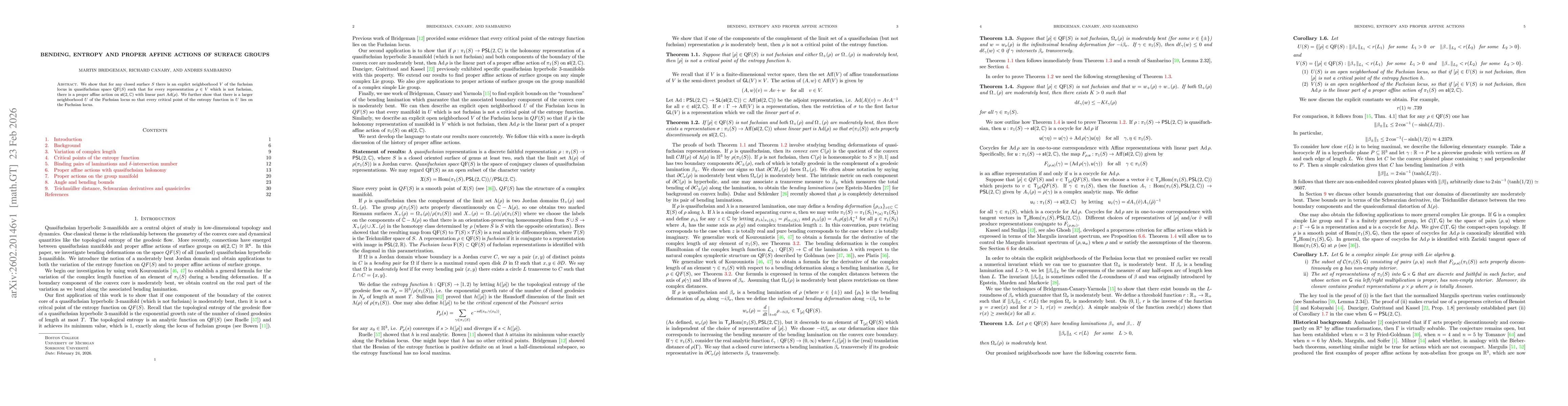 Thumbnail for Bending, entropy and proper affine actions of surface groups