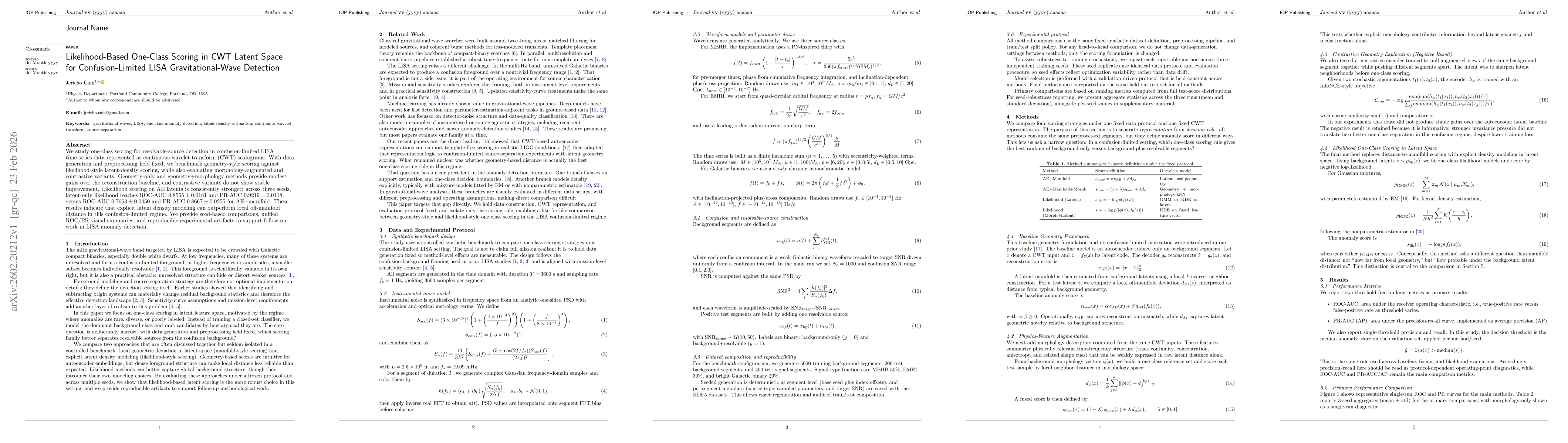 Thumbnail for Likelihood-Based One-Class Scoring in CWT Latent Space for Confusion-Limited LISA Gravitational-Wave Detection