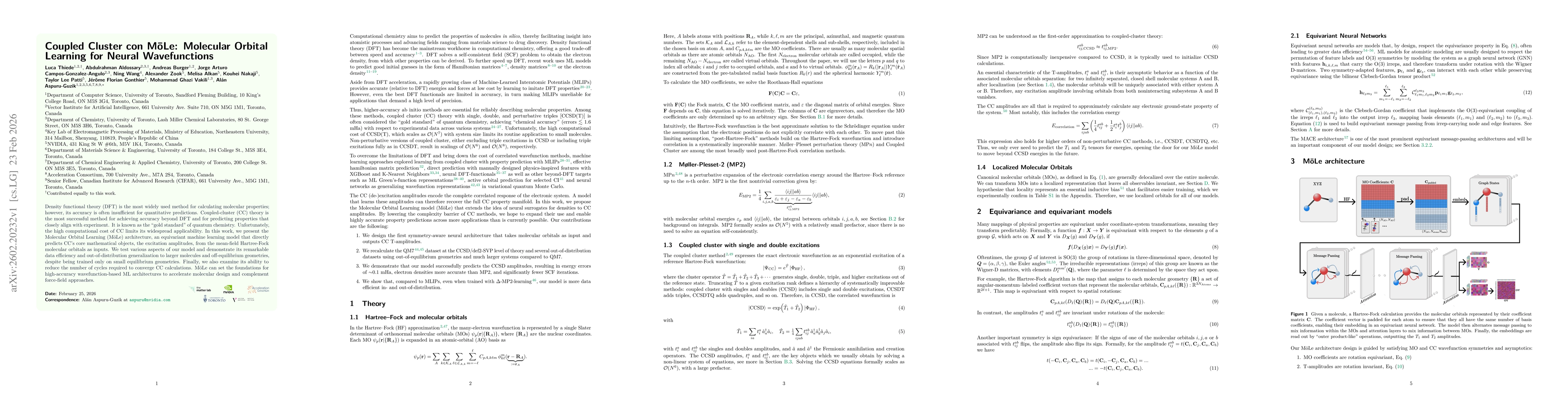 Thumbnail for Coupled Cluster con MōLe: Molecular Orbital Learning for Neural Wavefunctions