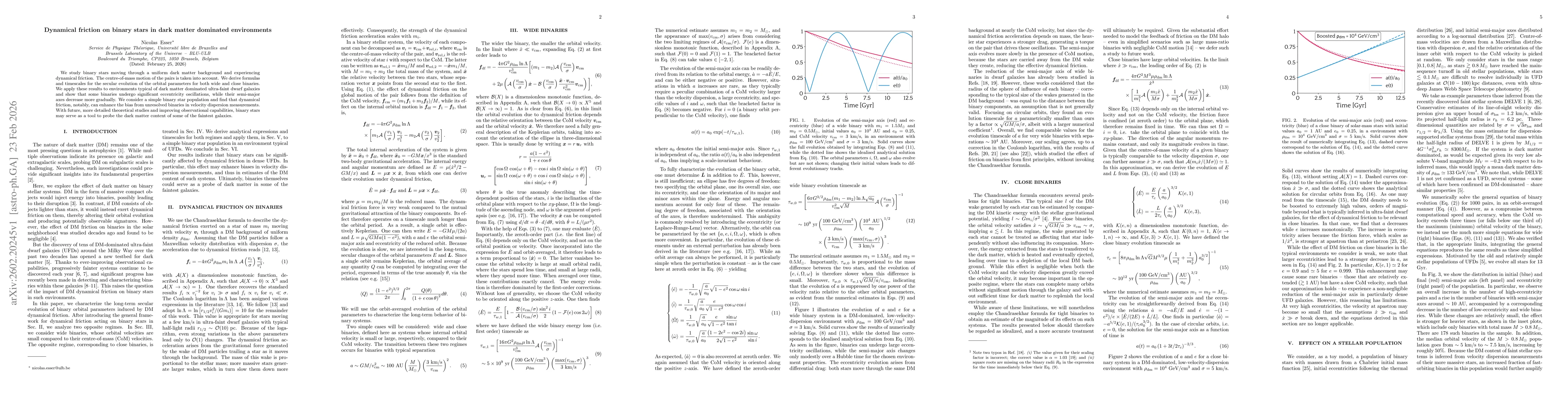 Thumbnail for Dynamical friction on binary stars in dark matter dominated environments