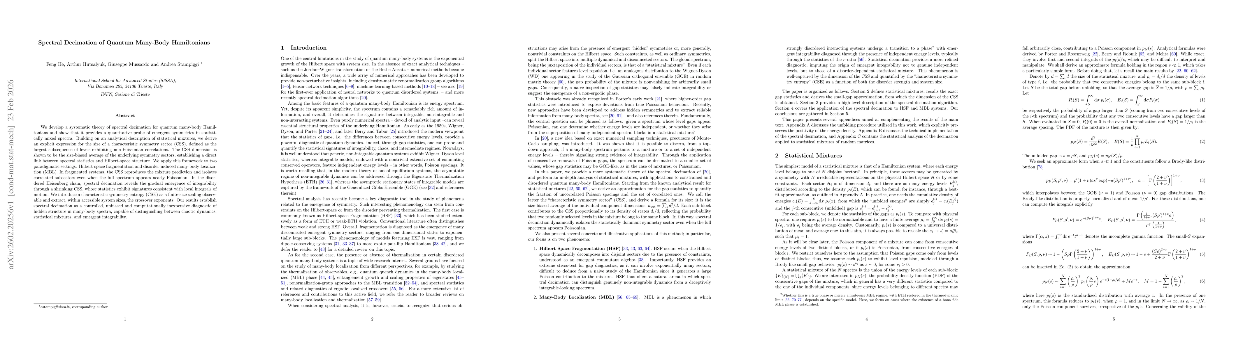 Thumbnail for Spectral Decimation of Quantum Many-Body Hamiltonians