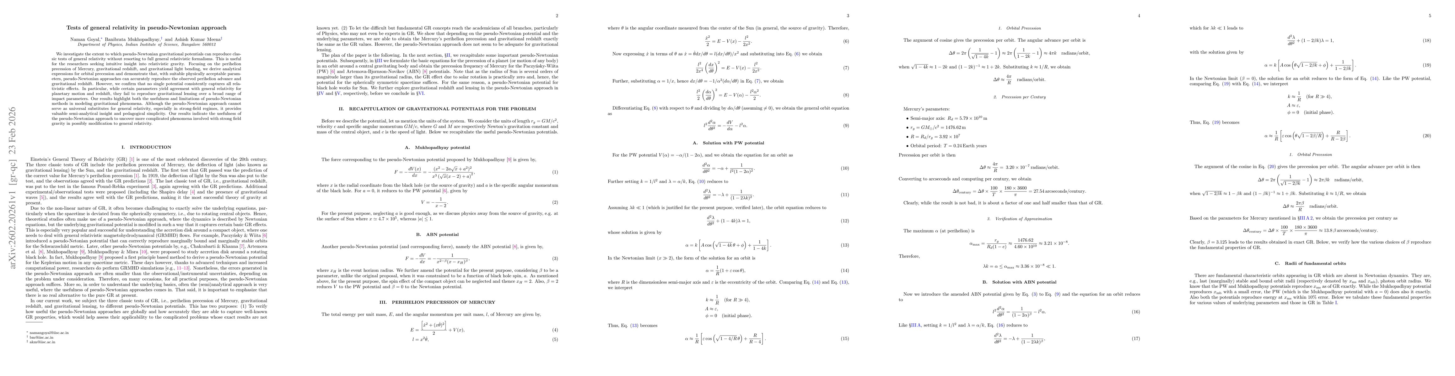 Thumbnail for Tests of general relativity in pseudo-Newtonian approach
