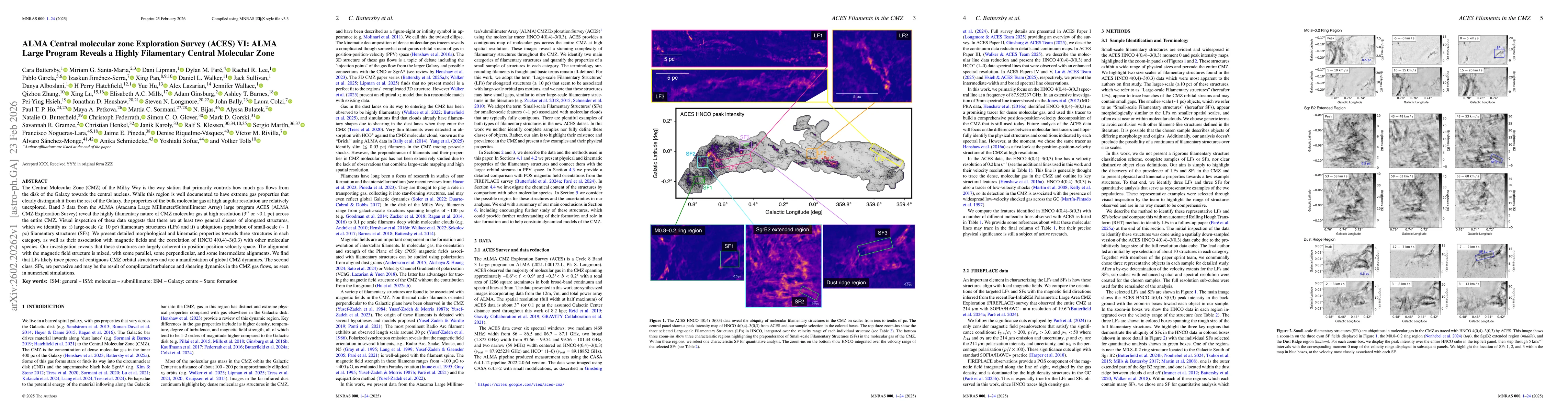 Thumbnail for ALMA Central molecular zone Exploration Survey (ACES) VI: ALMA Large Program Reveals a Highly Filamentary Central Molecular Zone
