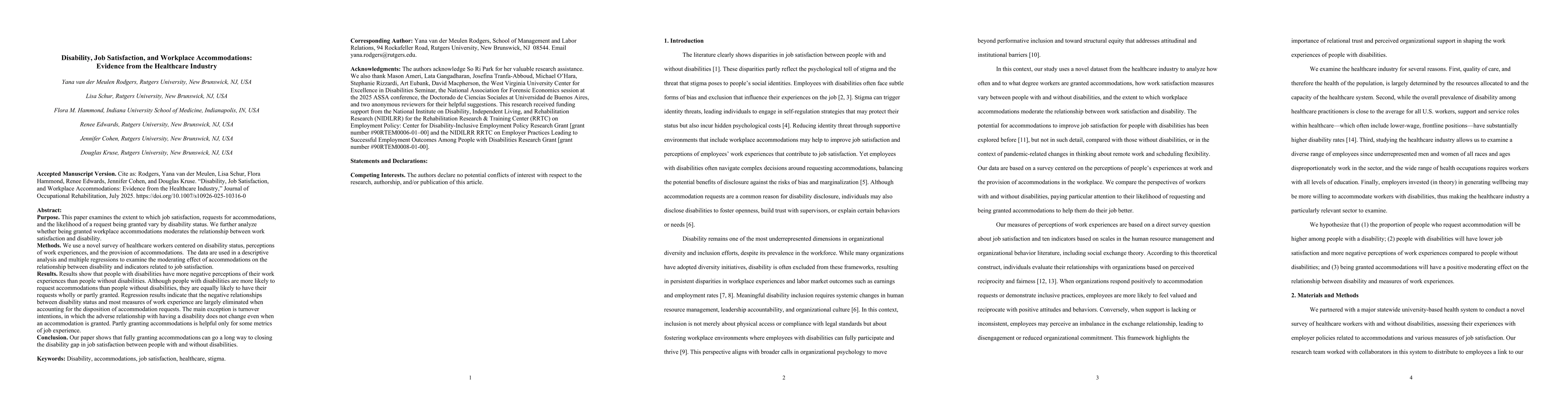 Thumbnail for Disability, Job Satisfaction, and Workplace Accommodations: Evidence from the Healthcare Industry