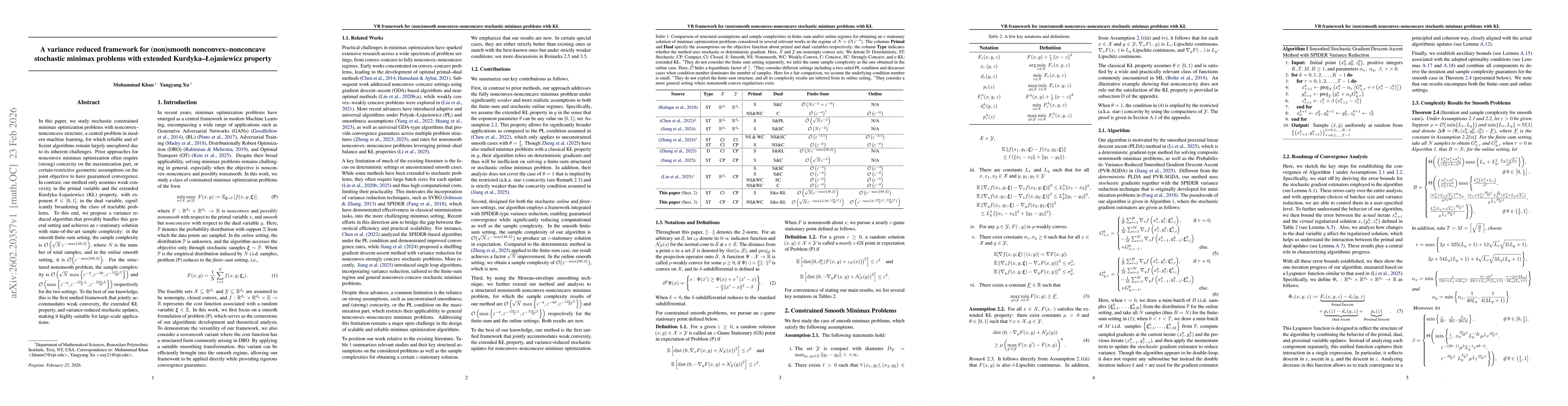 Thumbnail for A variance reduced framework for (non)smooth nonconvex-nonconcave stochastic minimax problems with extended Kurdyka-Lojasiewicz property