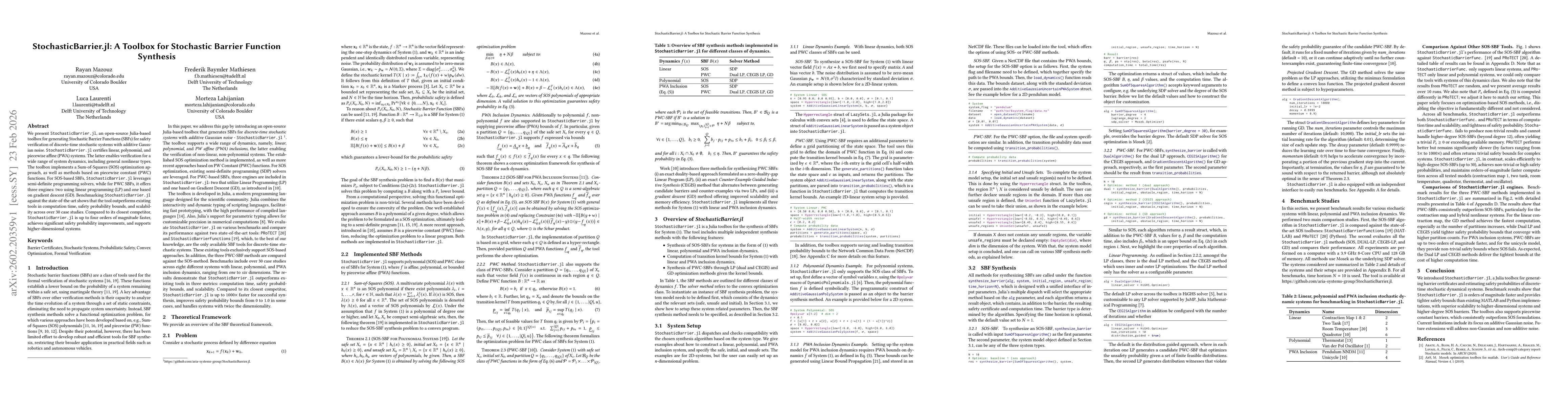 Thumbnail for StochasticBarrier.jl: A Toolbox for Stochastic Barrier Function Synthesis