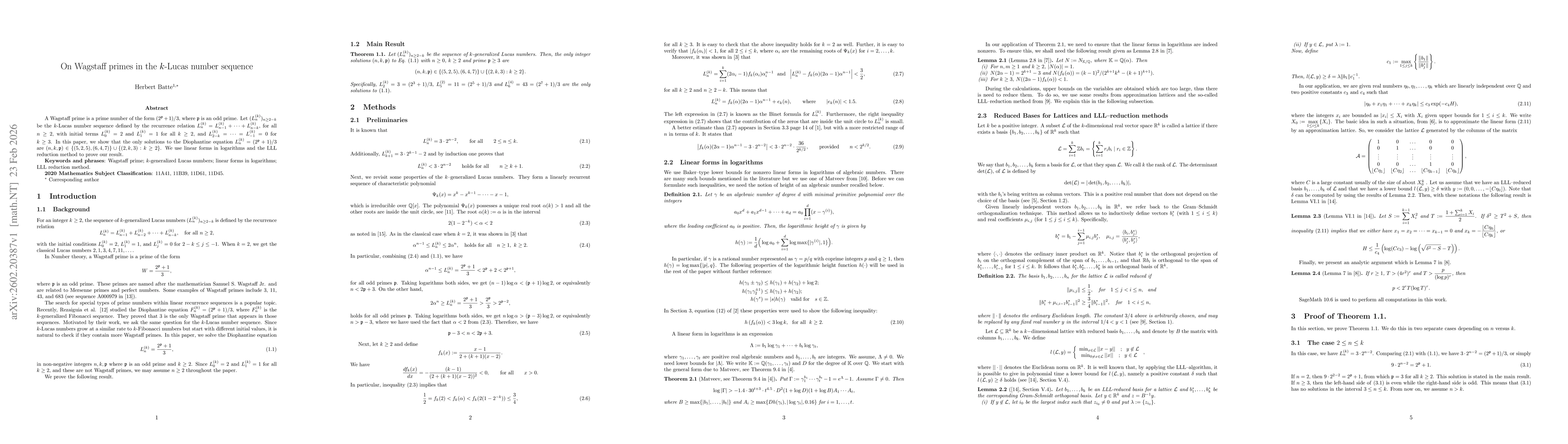 Thumbnail for On Wagstaff primes in the $k$-Lucas number sequence