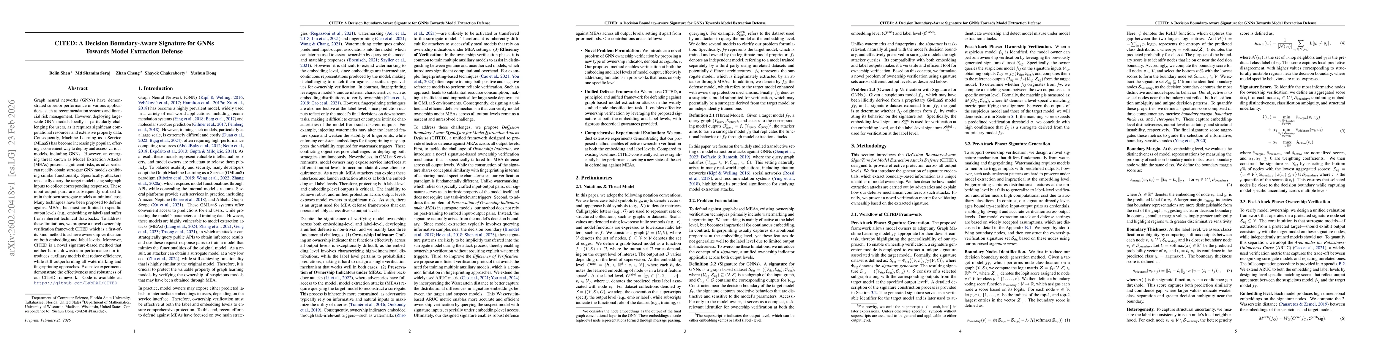 Thumbnail for CITED: A Decision Boundary-Aware Signature for GNNs Towards Model Extraction Defense