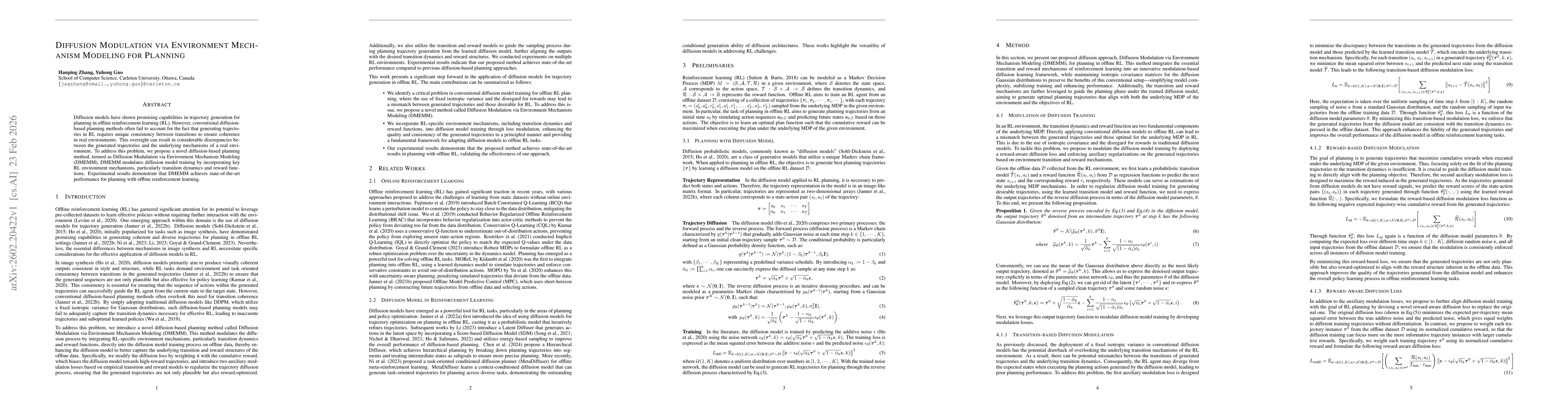 Thumbnail for Diffusion Modulation via Environment Mechanism Modeling for Planning
