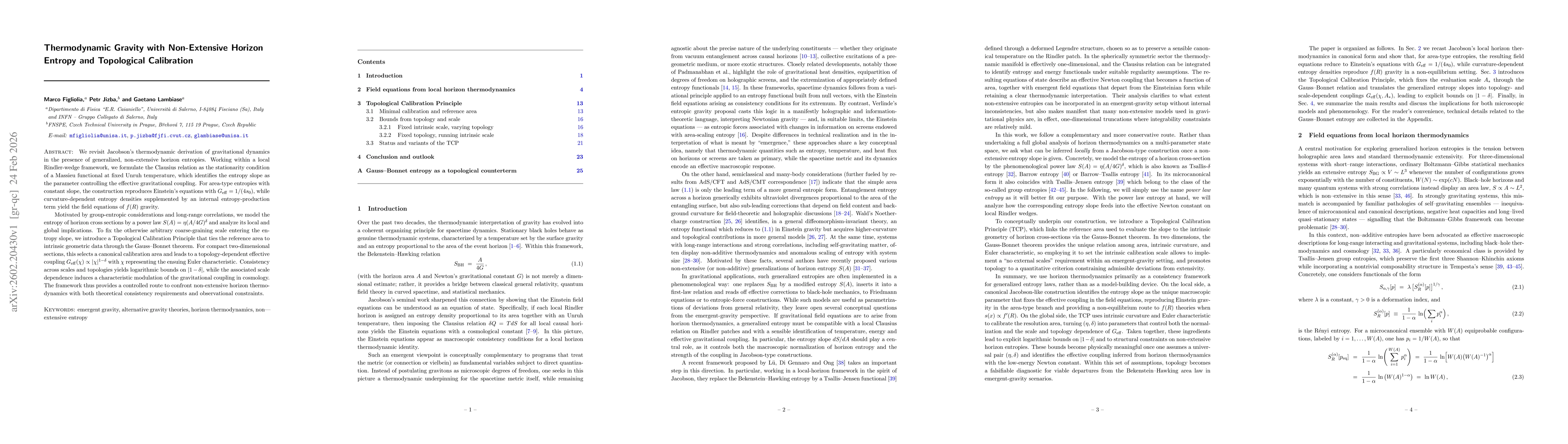 Thumbnail for Thermodynamic Gravity with Non-Extensive Horizon Entropy and Topological Calibration