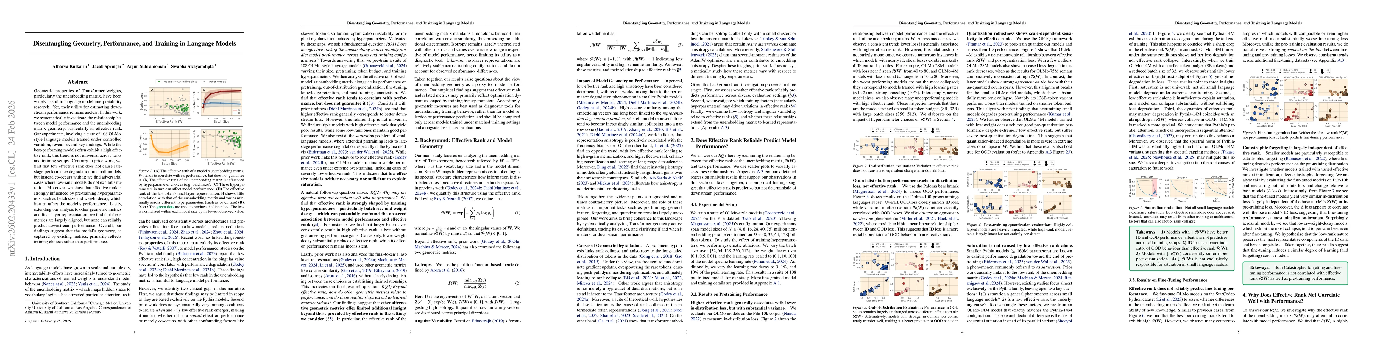 Thumbnail for Disentangling Geometry, Performance, and Training in Language Models