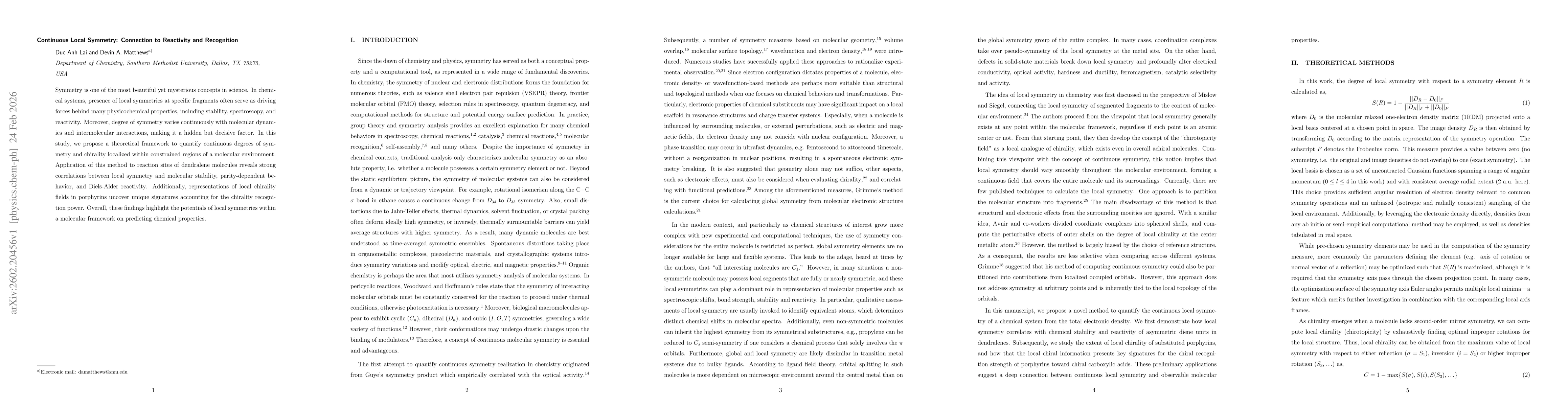 Thumbnail for Continuous Local Symmetry: Connection to Reactivity and Recognition