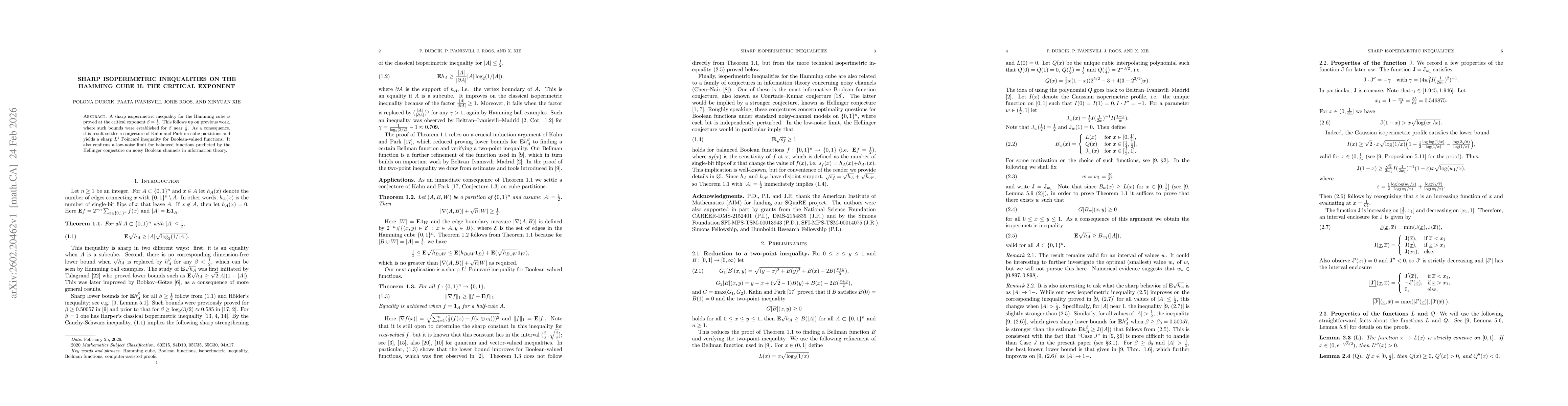 Thumbnail for Sharp isoperimetric inequalities on the Hamming cube II: The critical exponent