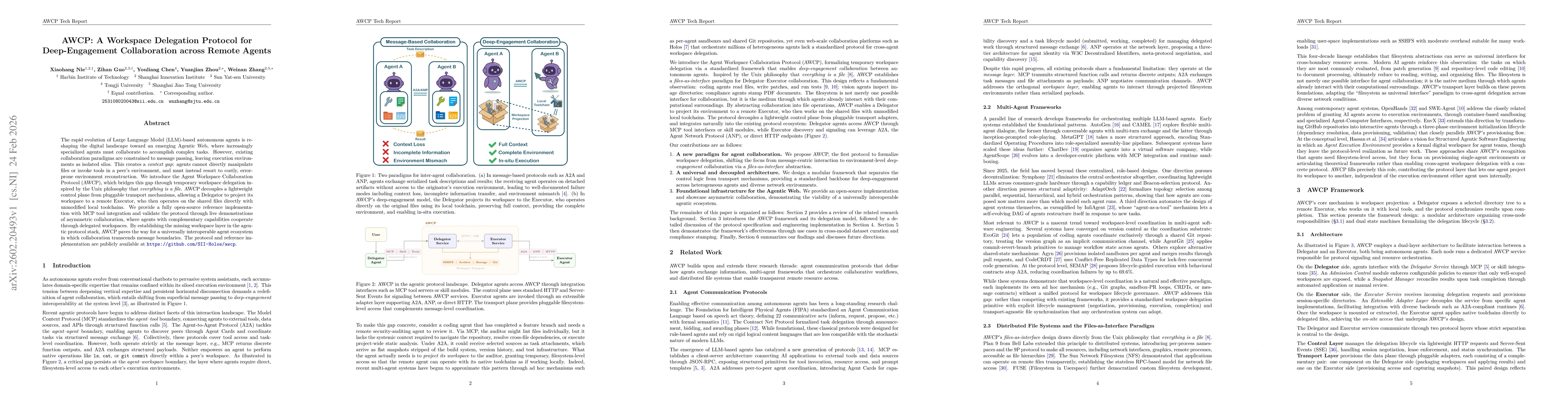 Thumbnail for AWCP: A Workspace Delegation Protocol for Deep-Engagement Collaboration across Remote Agents