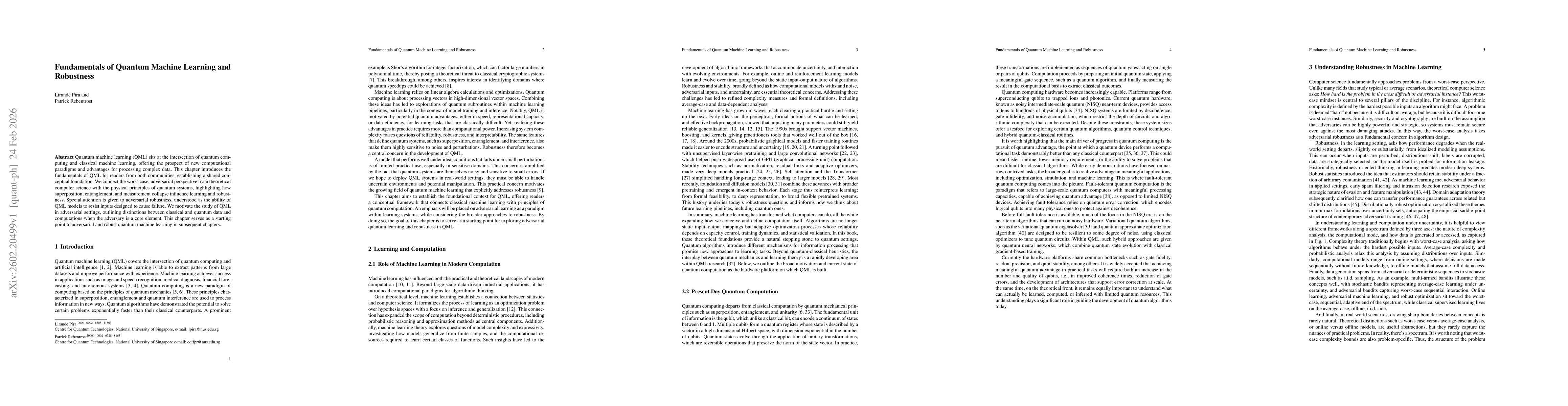 Thumbnail for Fundamentals of Quantum Machine Learning and Robustness