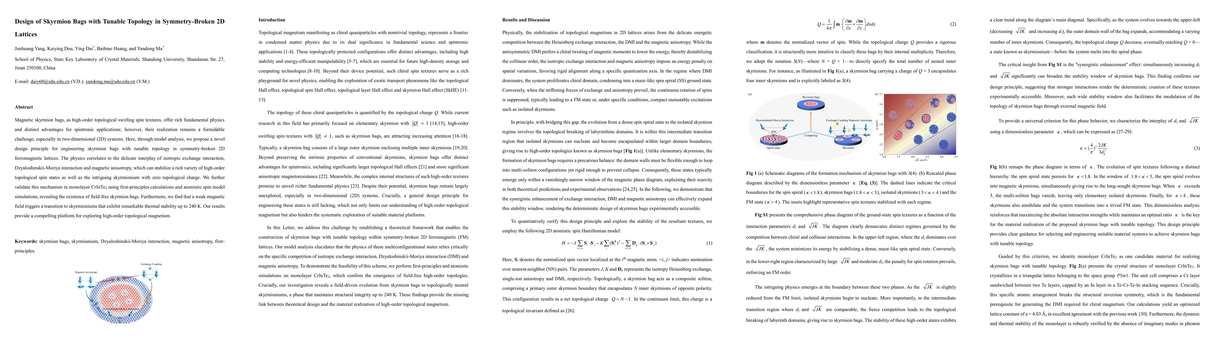 Thumbnail for Design of Skyrmion Bags with Tunable Topology in Symmetry-Broken 2D Lattices