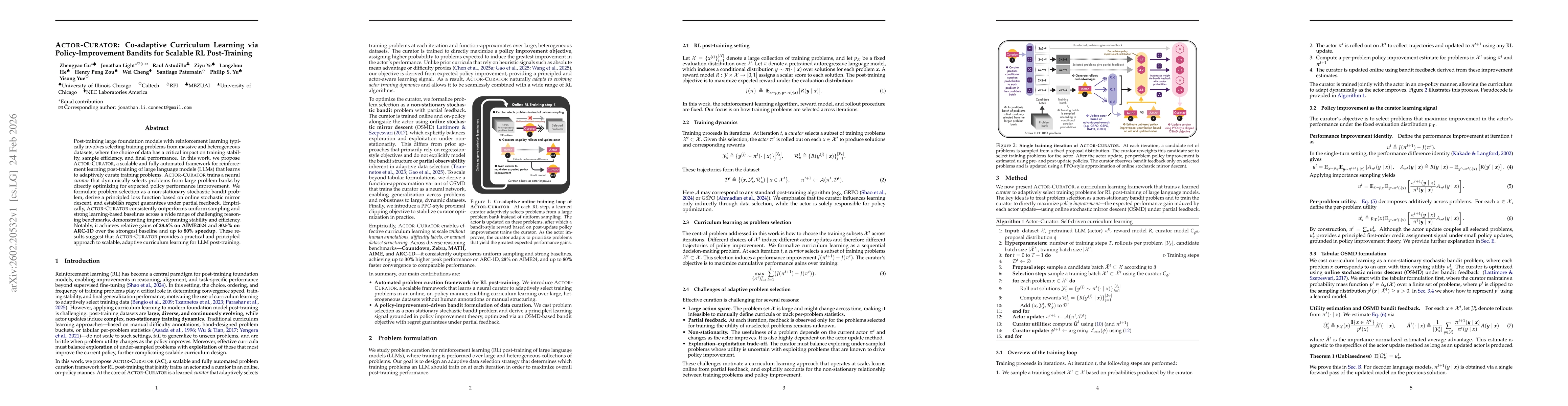 Thumbnail for Actor-Curator: Co-adaptive Curriculum Learning via Policy-Improvement Bandits for RL Post-Training
