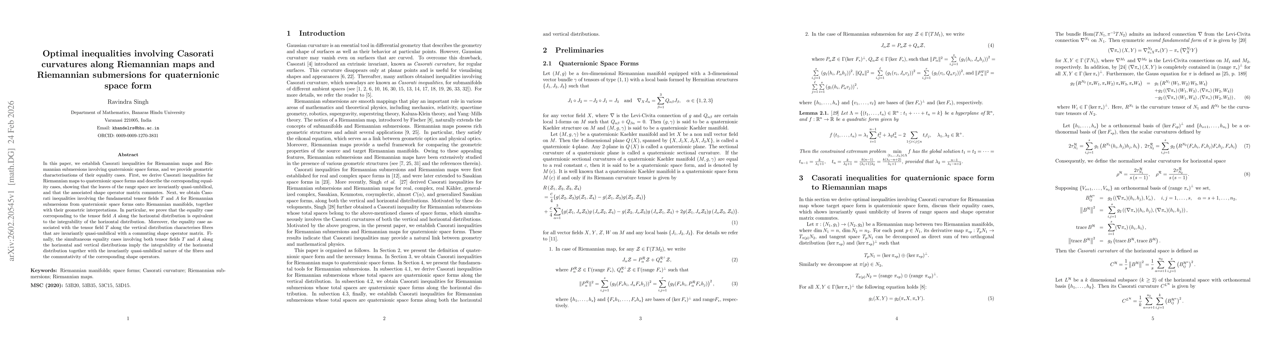 Thumbnail for Optimal inequalities involving Casorati curvatures along Riemannian maps and Riemannian submersions for quaternionic space form
